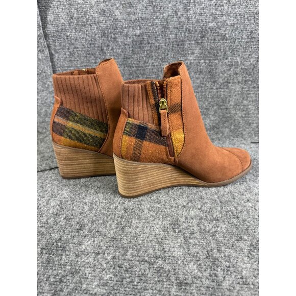 Toms Womens 7.5 brown multicolor Plaid Suede Wedge Ankle Boots - Picture 6 of 16